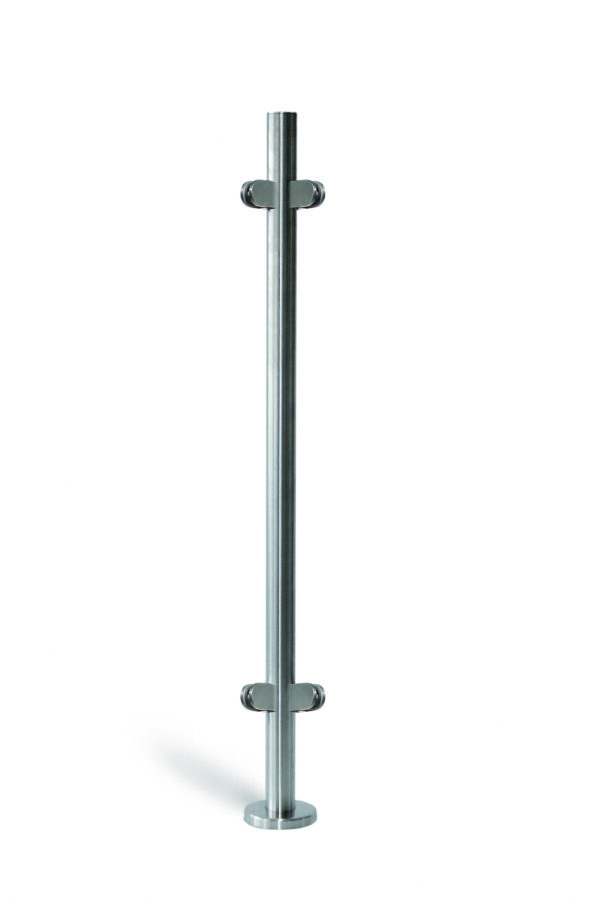 Poteau rond 1m d'angle 90° avec 4 pinces verre